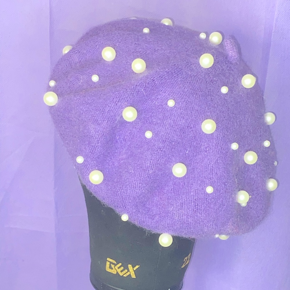 💜Purple pearl beret
